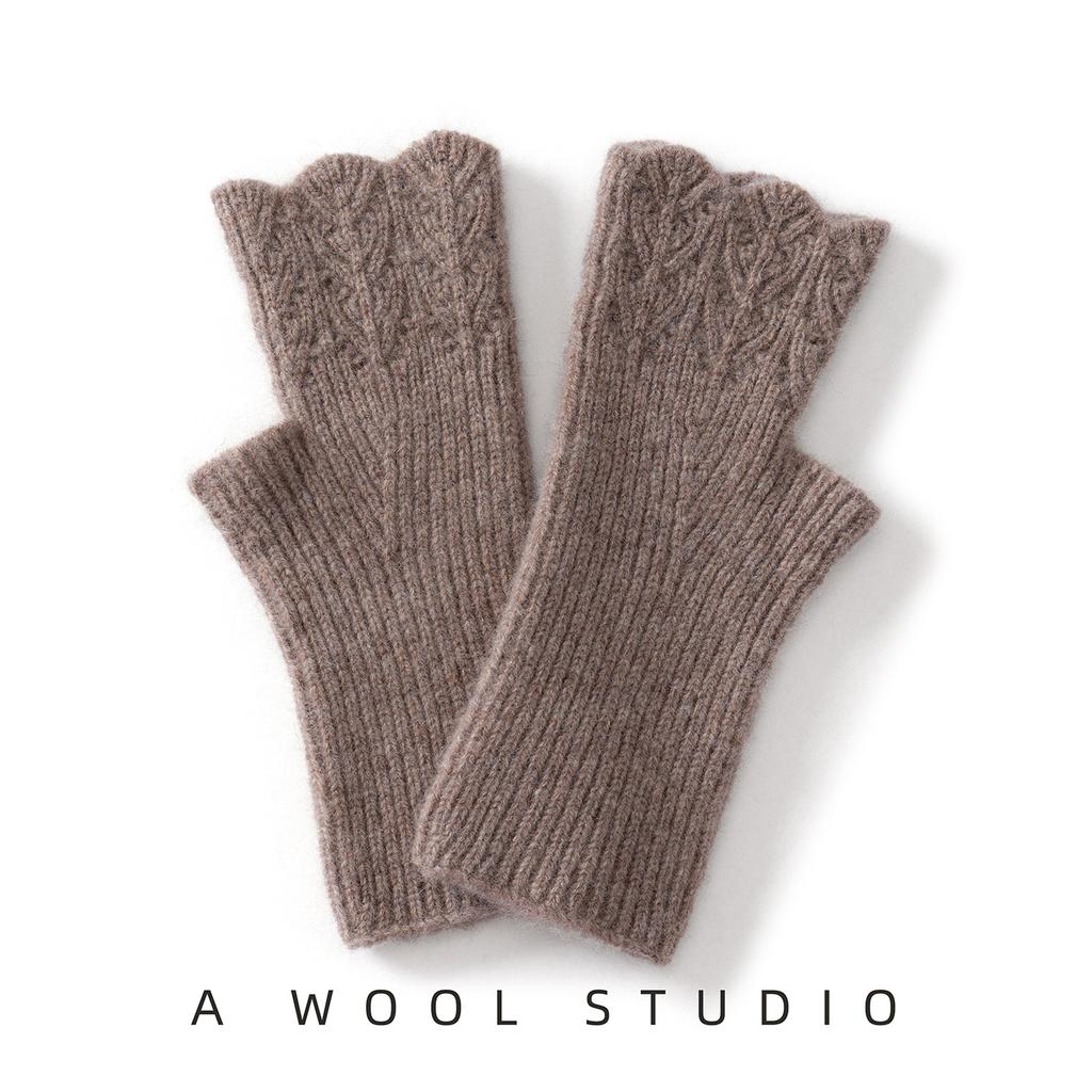New Trendy Pure Wool Half-finger Gloves Women's Winter Knit Mittens Warm Solid Color Knit Wrist Gloves for Adult