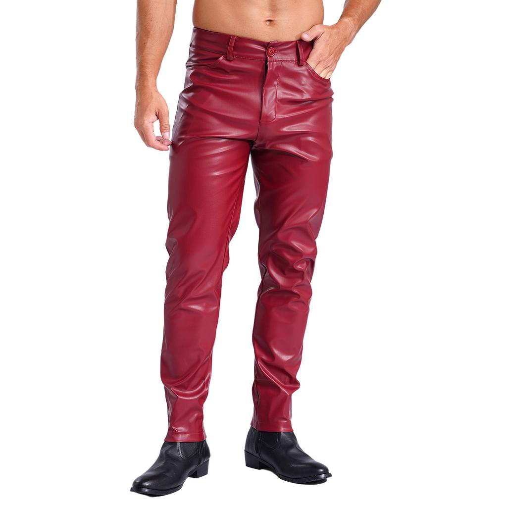 Mens Faux Leather Straight Leg Pants Smooth Lining Tights Leggings Music Festival Daily Outfit