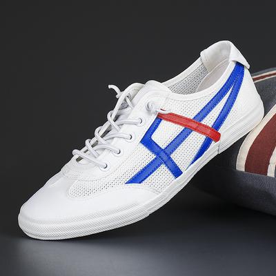 Új nyári férfi cipők Repülő hálós Egyszerű fehér cipők Sokoldalú Légáteresztő Puha talpú, Divatos lapos talpú alkalmi cipők