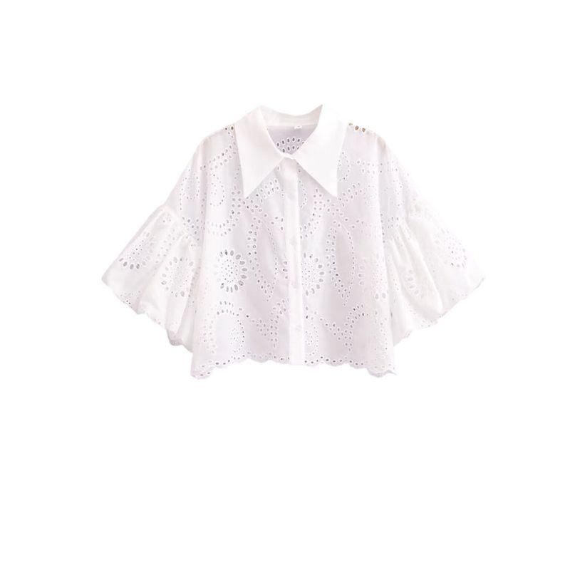 Kaslead New Arrival Women's Clothing Fashion Style Fashion All-Match Minimalist Embroidery Short Puff Sleeve Shirt