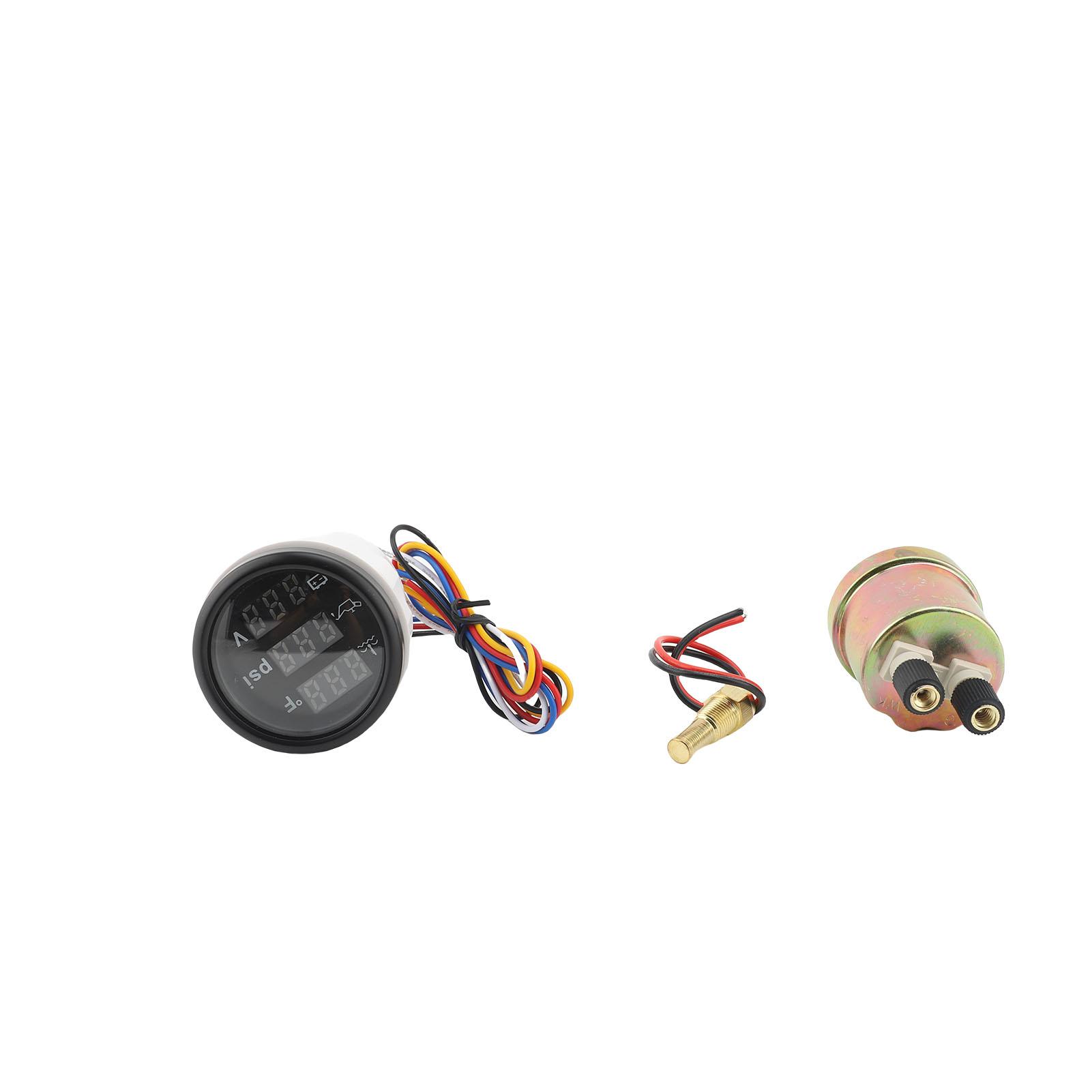 

52mm Car Marine Gauge Set 3 in 1 Water Temp Gauge Voltage Meter with Sensor Backlit Display Fuel Meter for RV Yacht Boat Ship