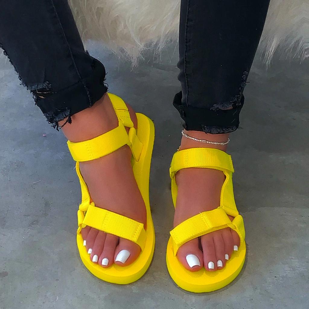 Женские модные повседневные однотонные сандалии на платформе с открытым носком, пляжная обувь 37 жёлтый