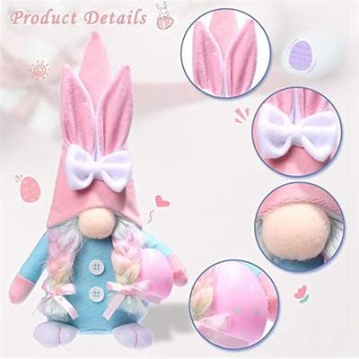 M-Modern-Easter Gnome Bunny Set - 2Pcs Handmade Swedish Tomte Plush Rabbits Set With Easter Egg And Carrot, Suitable As Easter D