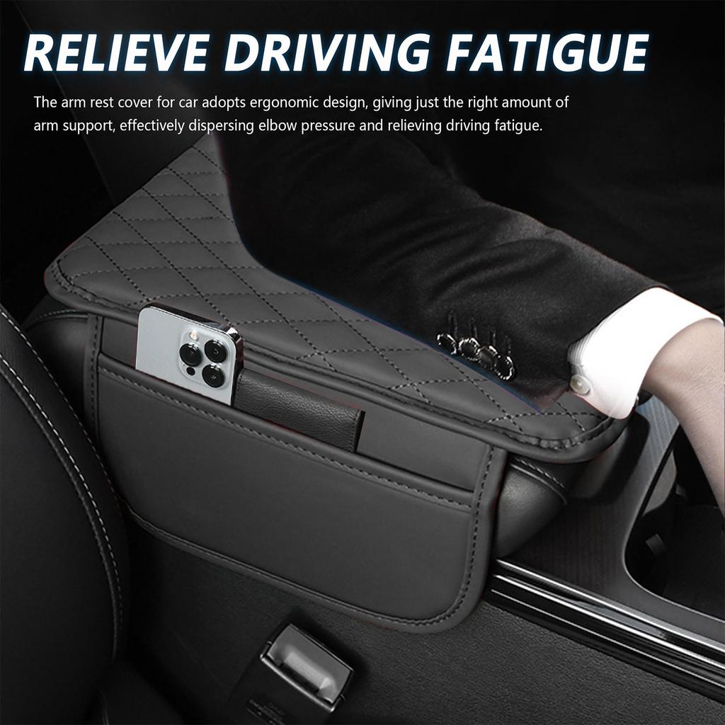 Car Armrest Box Pad Height Increasing Cushion Soft Nappa Leather Storage Bag for Vehicle