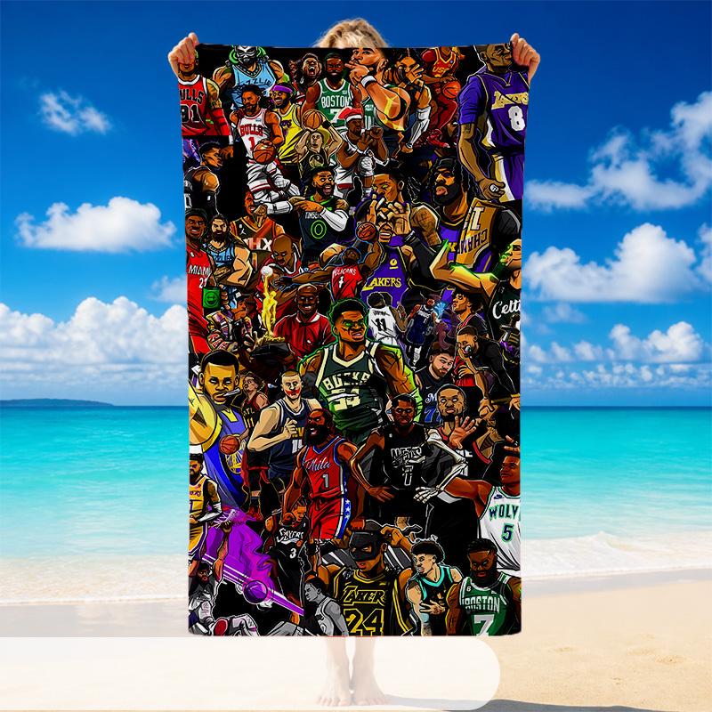 Quick Dry Beach Towel Basketball Pattern, Lightweight Absorbent Towel for Pool Beach Vacation Use