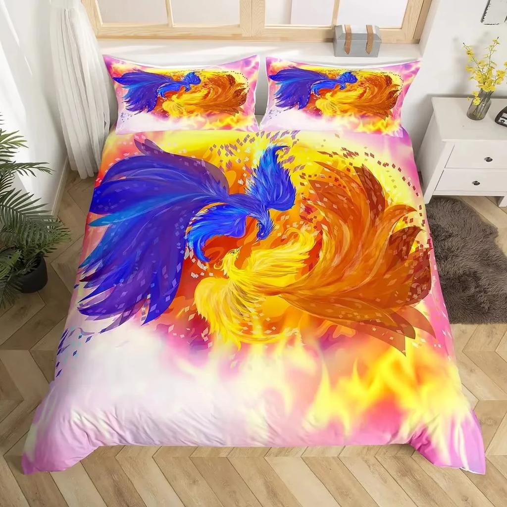 Dragon And Phoenix Duvet Cover Set Queen King Size Fantasy World Monster Bedding Sets Mens Boys And Teenagers Comforter Covers