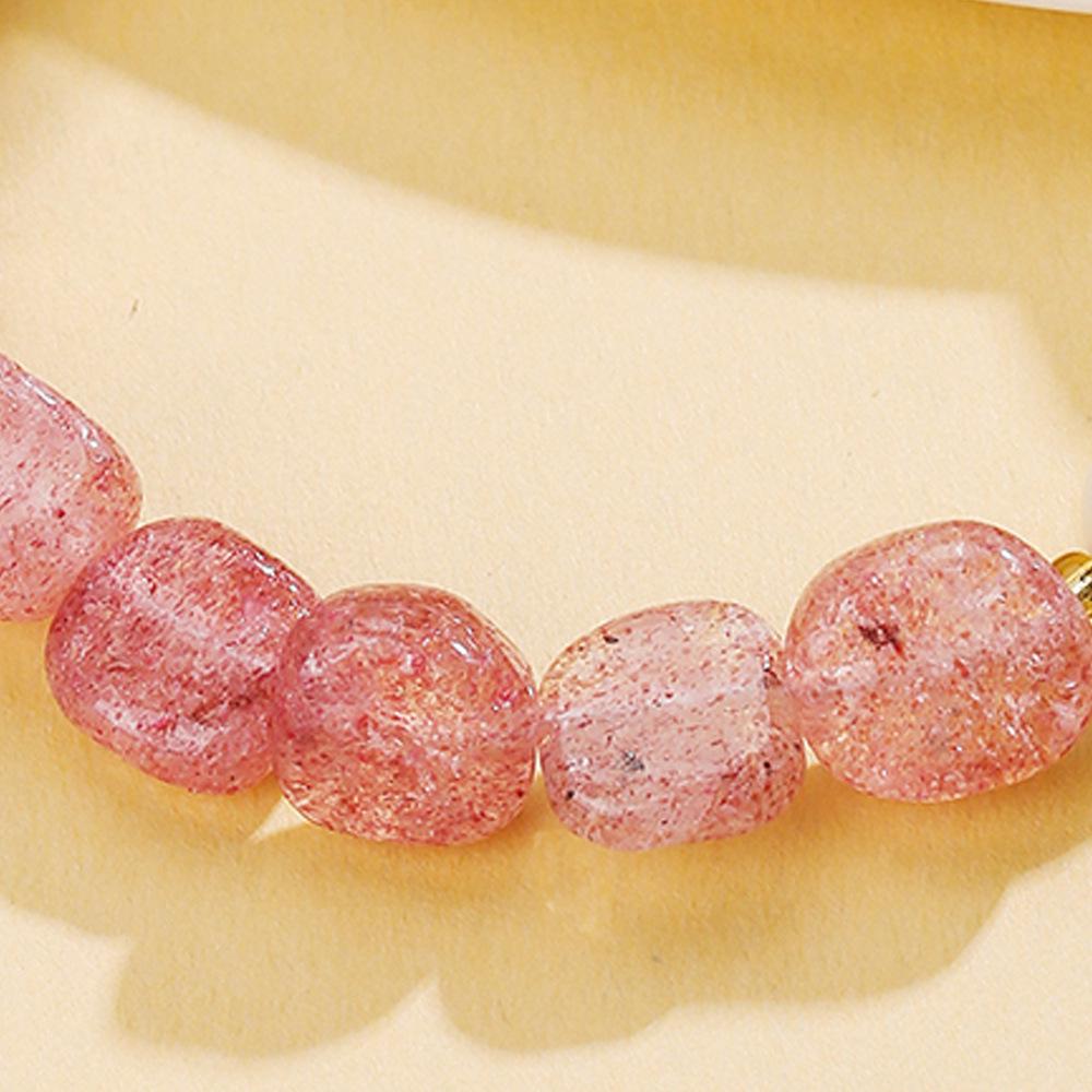 Strawberry Quartz & Large Pearl Adjustable Bracelet: Sweet Girl Light Luxury Design