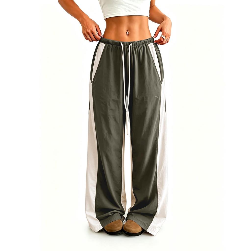 Women's Quick-Dry Color-Block Wide Leg Pants with Elastic Waistband for Sports and Casual Wear