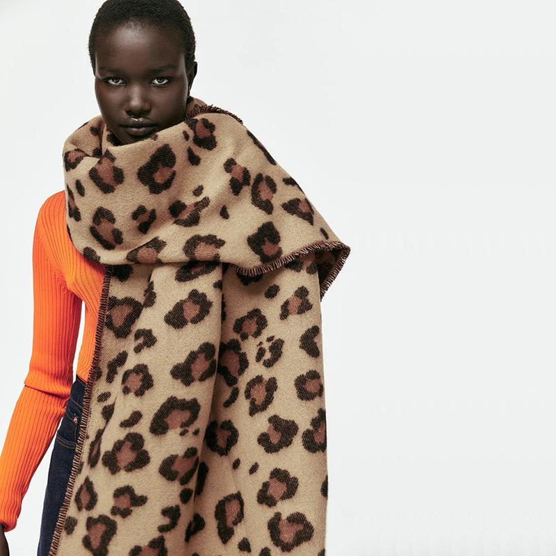 Leopard Print Scarf Women's Warm Thickening European and American Style Versatile Imitation Cashmere Shawl