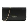 Black Smooth Leather Logo Clutch Crossbody Bag With Gold Chain Strap For Daily Use