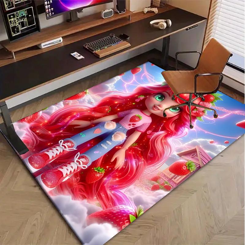 Strawberry Polyester Carpet, Soft Indoor Mat for Office Chair, Living Room, Computer Desk - Decorative Home Office Rug Design