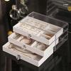 Transparent Jewelry Storage Box Dust-proof Earrings Jewelry Box Three Drawer Jewelry Box  Storage
