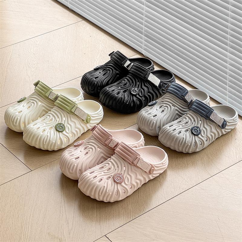 3827 Fingerprint Hole Shoes Women's Summer Versatile Outer Wear Non-slip Thick-soled Sandals Couple Personality Beach Bag Head Slippers