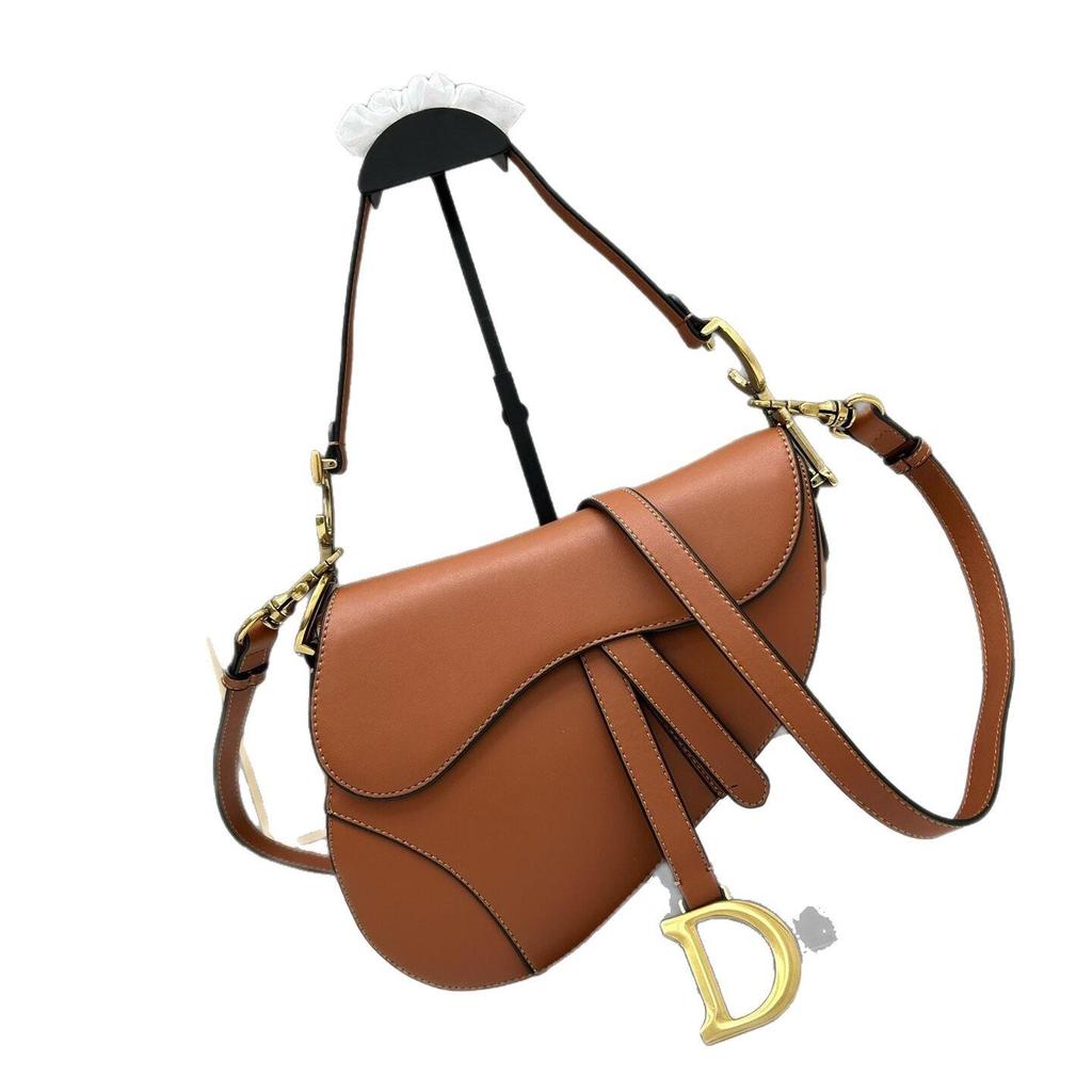 D Family Classic Leather Embroidered Saddle Bag - Women's Crossbody & Shoulder Handbag