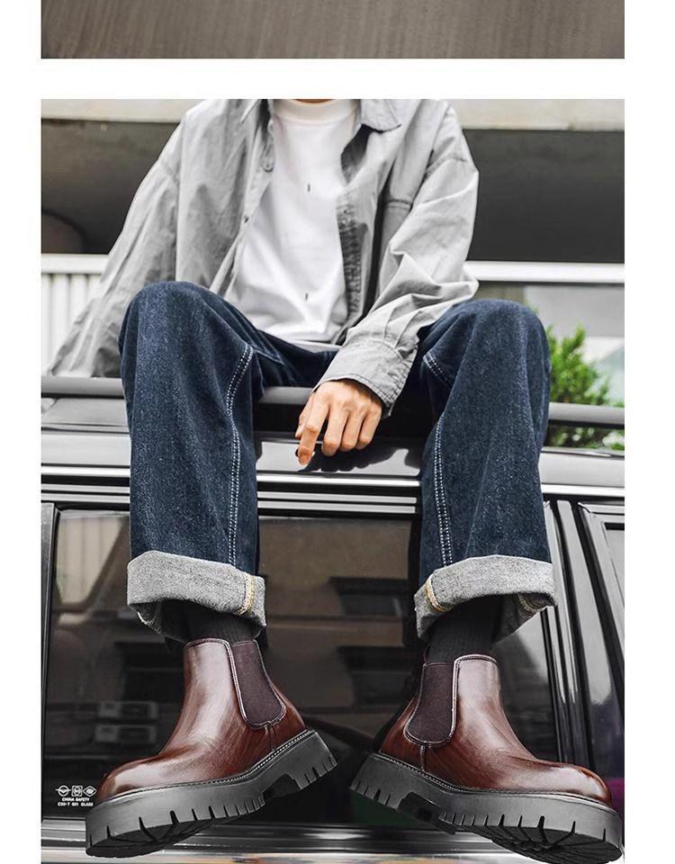 Men's Black & Brown Chelsea Boots - Thick Sole, High-Top Martin Style, British Fashion 2113