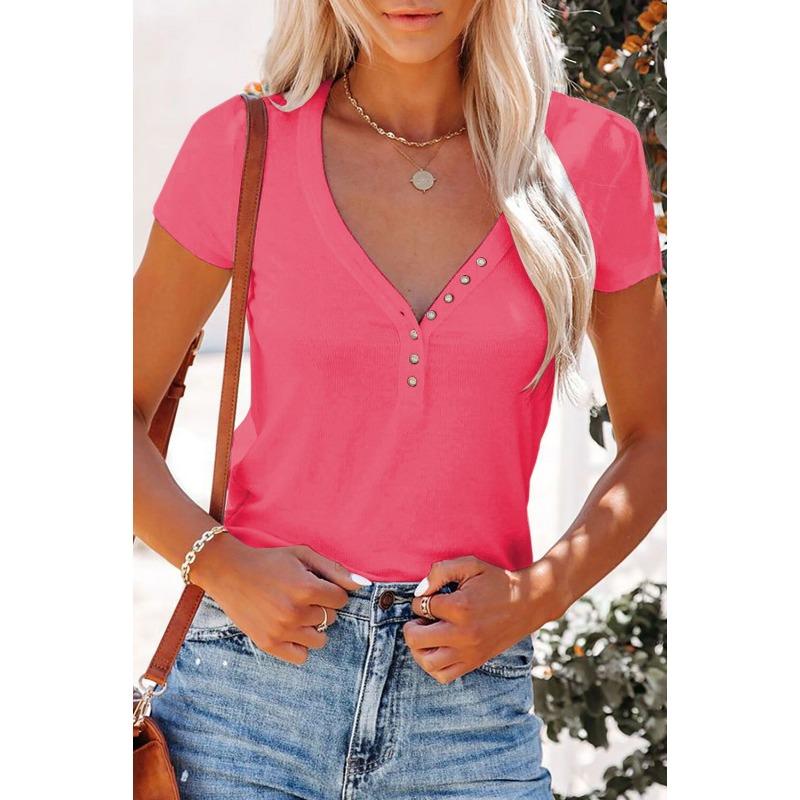 T-shirt da donna estiva corta sexy tinta unita da donna profonda a V slim top sottile corta sexy di nicchia