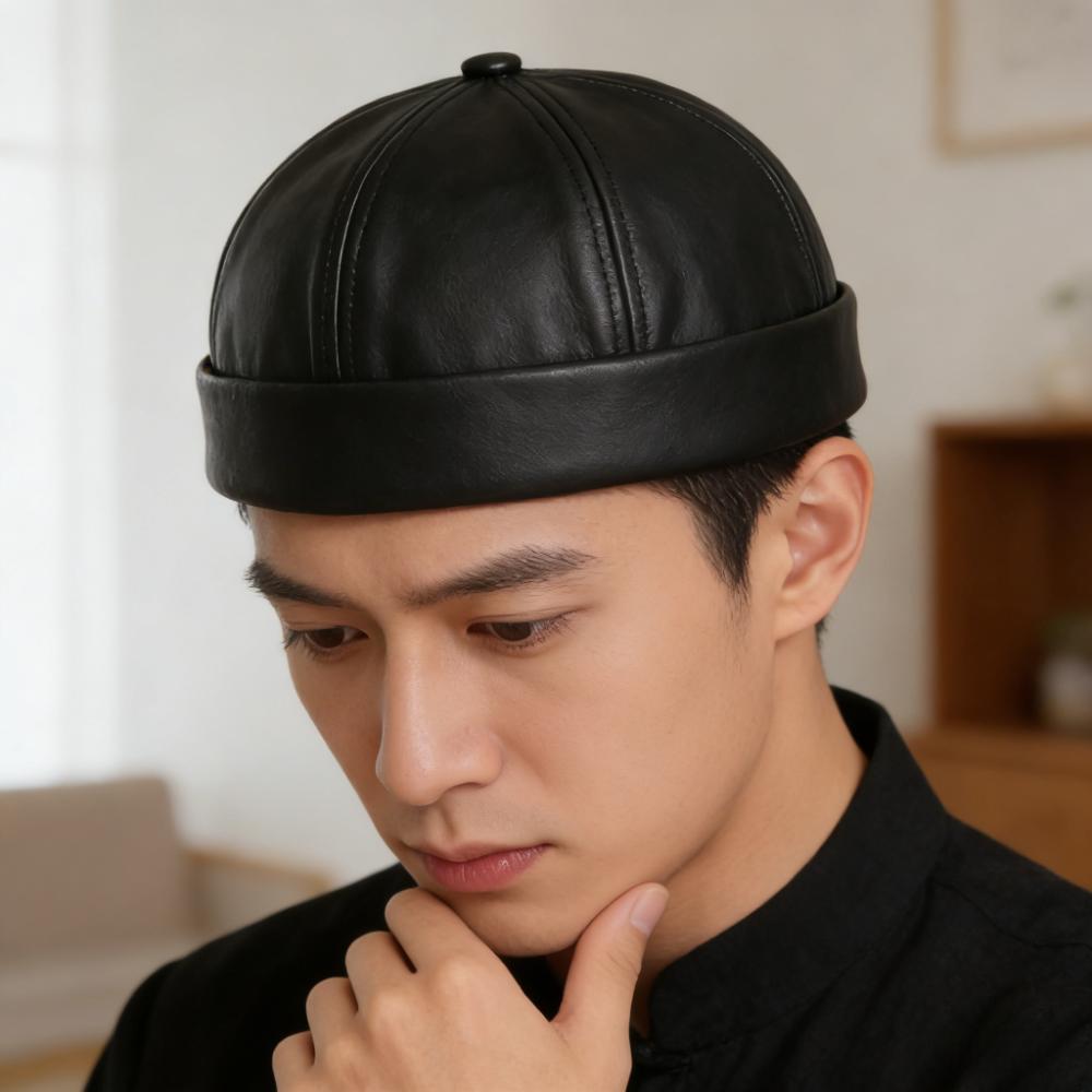 Регульована капелюх-шкірка дині Шкіряний модний кепка Модний без полів Кругла капелюх-власник Вуличний стиль