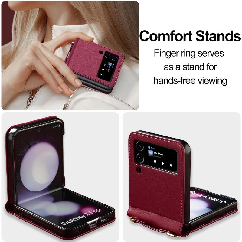 Handyhülle für Samsung Galaxy Z Flip 7 6 5 4 3 Flip6 Flip5 Flip4 Mit langem Lanyard Lederbrieftasche Kartenhülle Crossbody-Tasche Rückentasche