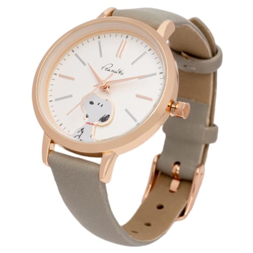 Fieldwork Women's Analog Snoopy Watch with Leather Strap, 2-Layer Watch, Gray, PNT-048-2