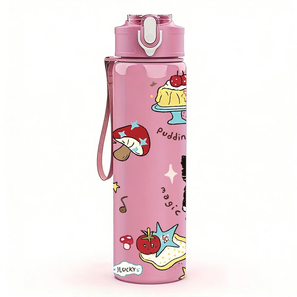 1PC Toy Bear Doll Collage Cartoon Print 750ml Color Plastic Sports Water Bottle Leakproof Flip Straw Lid Suitable for Sports Office Home Use