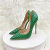 Women Green Dark Checkered High Heels Party Shoes Dresses Fashionable Versatile Comfortable Footwear