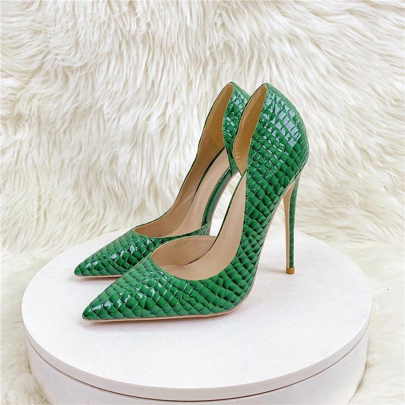 Women Green Dark Checkered High Heels Party Shoes Dresses Fashionable Versatile Comfortable Footwear