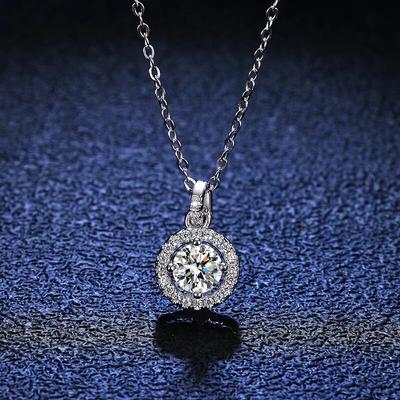 Nový kulatý náhrdelník s přívěskem z pravého moissanitu D Barva VVS1 Lab Diamonds 925 mincovní stříbro pro ženy Svatební jemné šperky