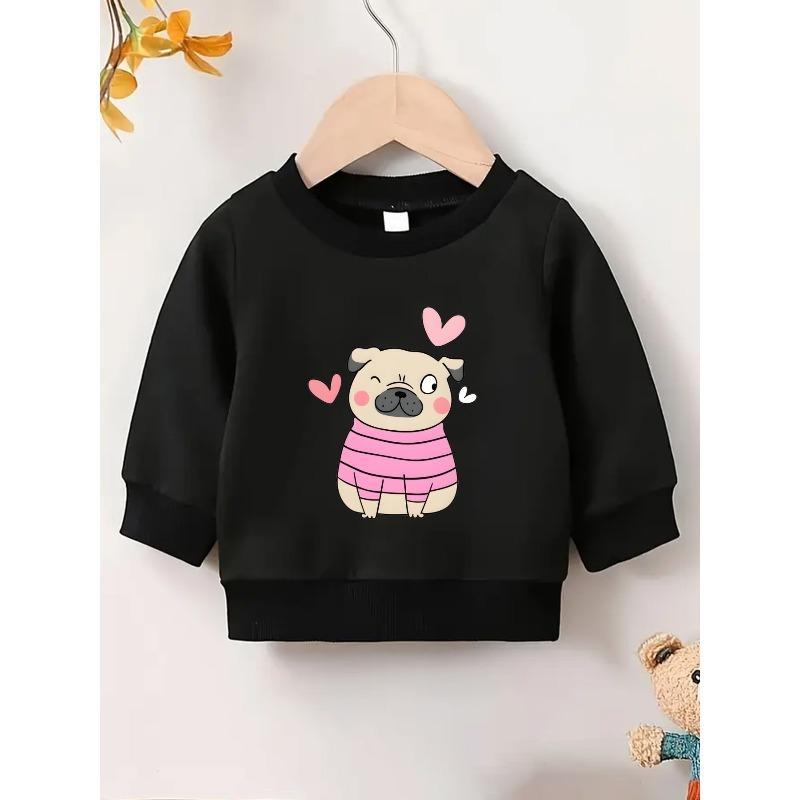 European Sizes Cute Cartoon Dog Print Pattern 0-3 Years Old  Kid Comfortable Spring Thin Round Neck Sweatshirt Suitable for Outdoor Wear