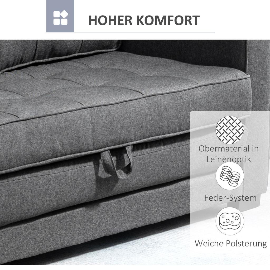 Sleeper Sofa Folding Sofa 2-Seater Fabric Sofa Sofa Bed Sofa with Sleep Function Sofa Set Linen-Touch Rubberwood Gray 147.5 x 75 x 85 cm