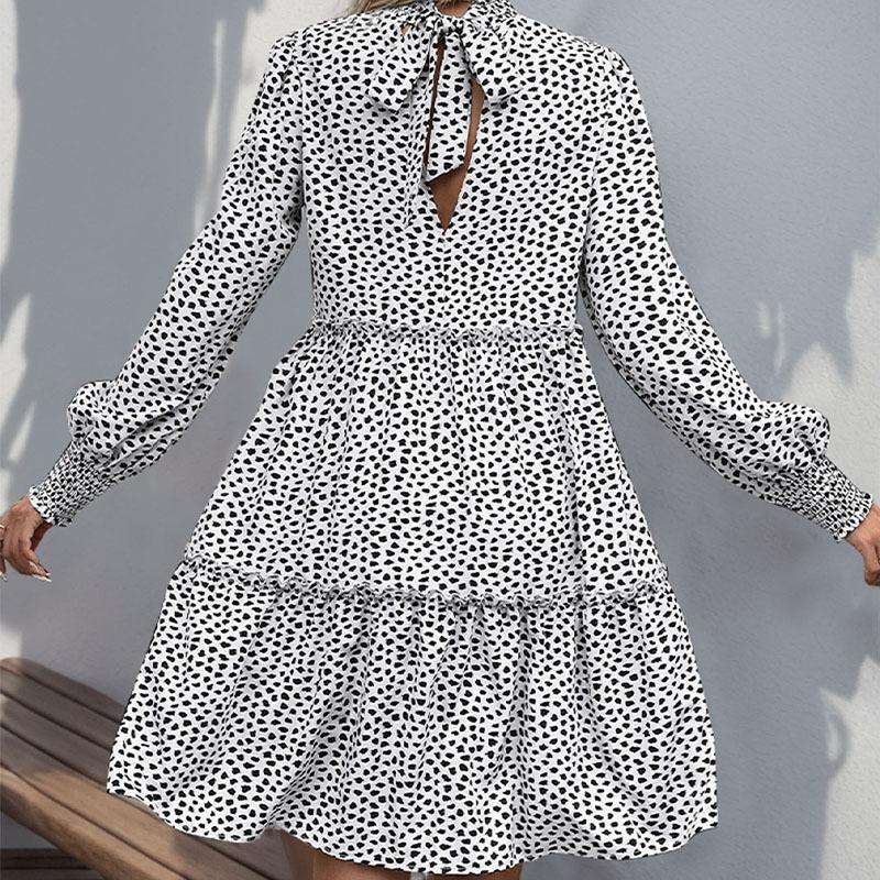 Herbst neues Retro lockeres Halbrollkragen Leopardenmuster Kleid