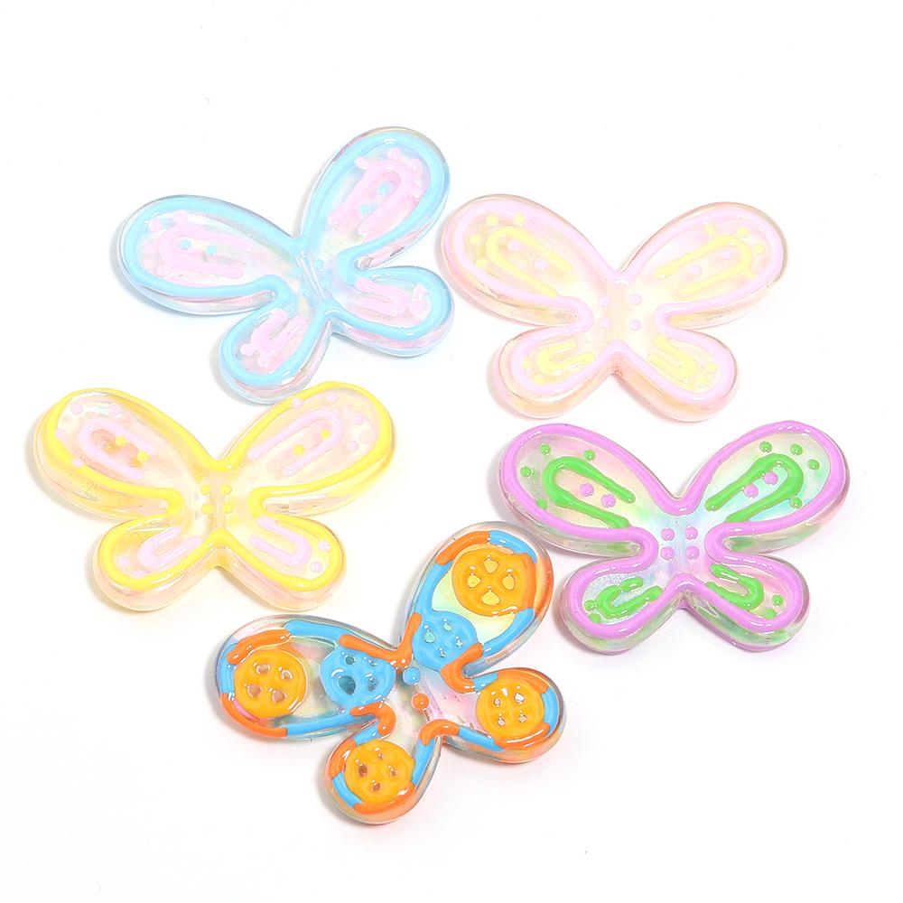 5pcs 46x32mm Butterfly Acrylic Beads Colorful Oil Dripping Loose Beads For Jewelry Making DIY Necklace Earrings Phone Key Chain