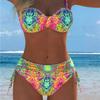 Women's Colorful Psychedelic Print Bandeau Top & Side Tie High-Waisted Two-Piece Bikini Swimsuit
