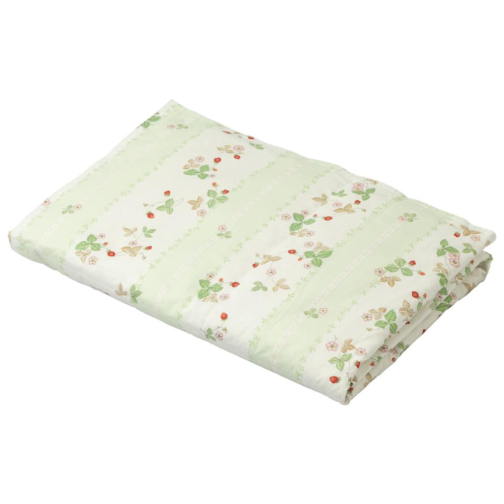 Nishikawa Wedgwood Down Half Blanket, 150x100cm, Washable, 50% White Duck Down, Wild Strawberry Pattern, Soft, Made In Japan, Green, AA77600003
