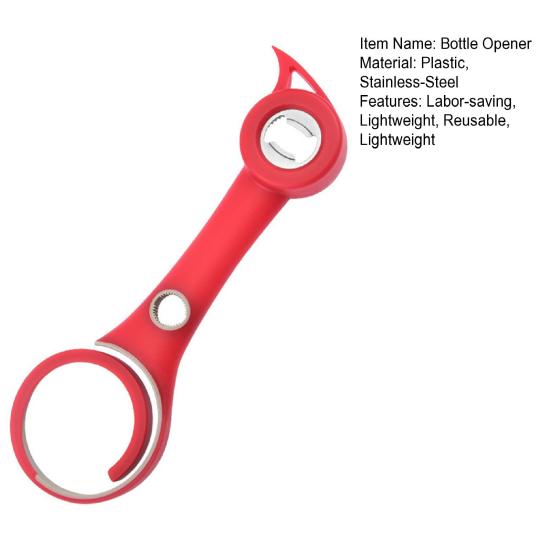 Bottle Opener High Hardness Reusable Ergonomic Handle Comfortable Grip Multifunctional Save Labor Stainless-Steel 6-in-1 Manual Opener Can