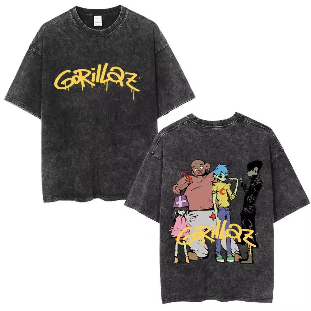 Vintage Washed Gorillaz The Now Now Album Graphic T-shirt Unisex Punk Hip Hop Oversized Streetwear Short Sleeve Soft Cotton Tee Tops