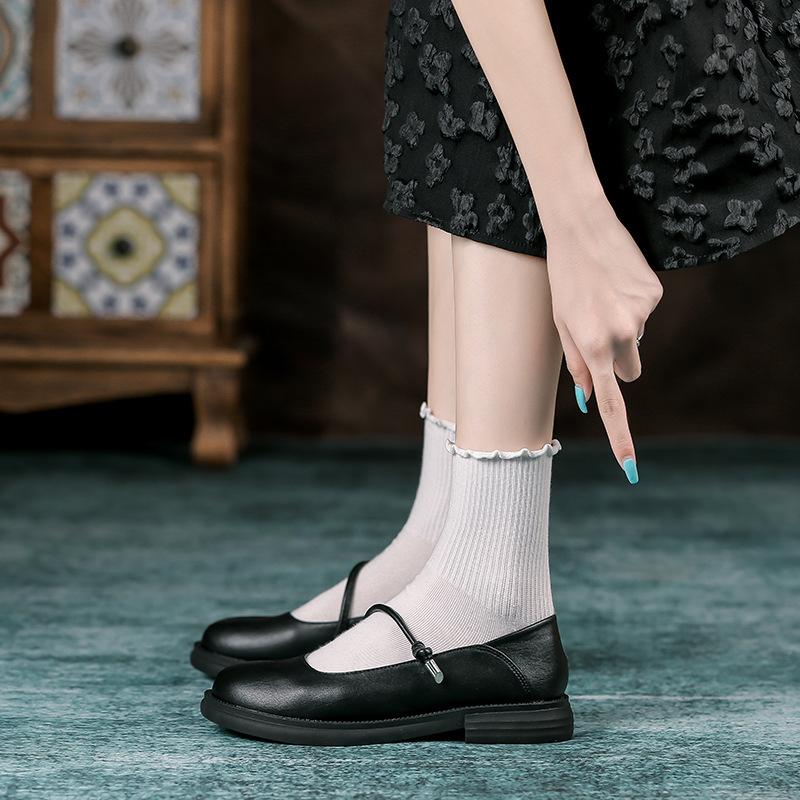 Leather flat for Huizhou women's shoes Su Yinyin same single shoes women's soft soles British style autumn and winter small leather shoes women