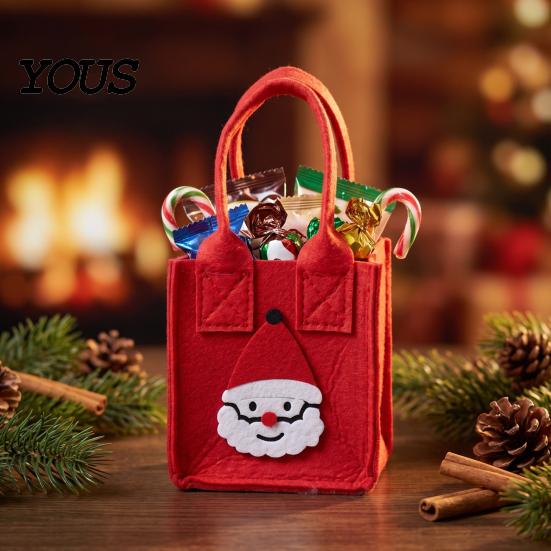 Holiday Gift Storage Pouch Christmas Felt Candy Bag, Santa Claus Snowman Patterns Treat Pouch, Large Capacity Reusable Holder Thickened