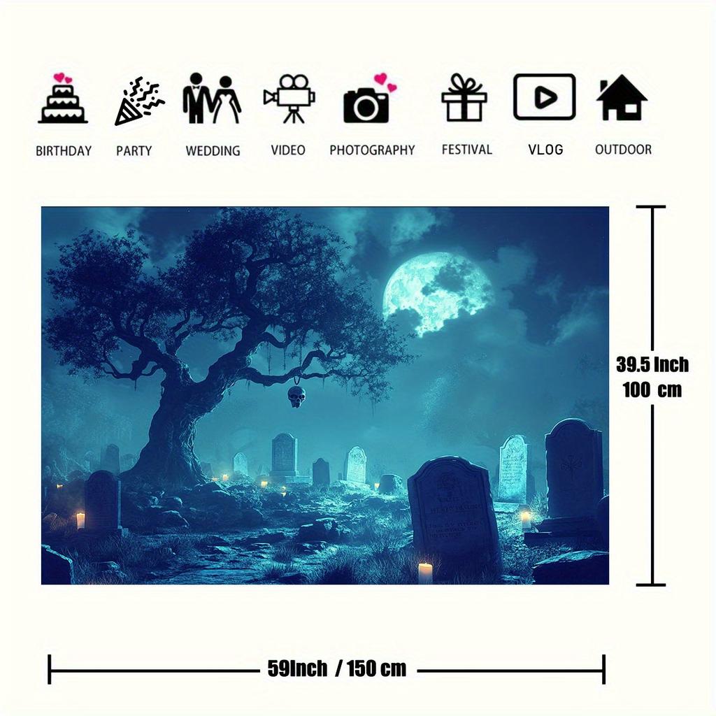 Full Moon Ghost Tomb Tree and Tomb Scene Suitable for Parties Events and Photography - No Electricity Required
