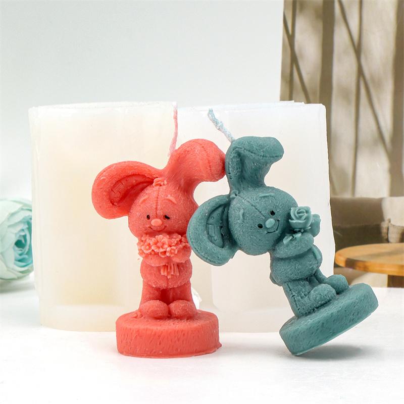 Easter Bunny Silicone Candle Mold DIY Flower Rabbit Shaped Easter Candle Gypsum Cake Mold Decorative Gifts Home Use