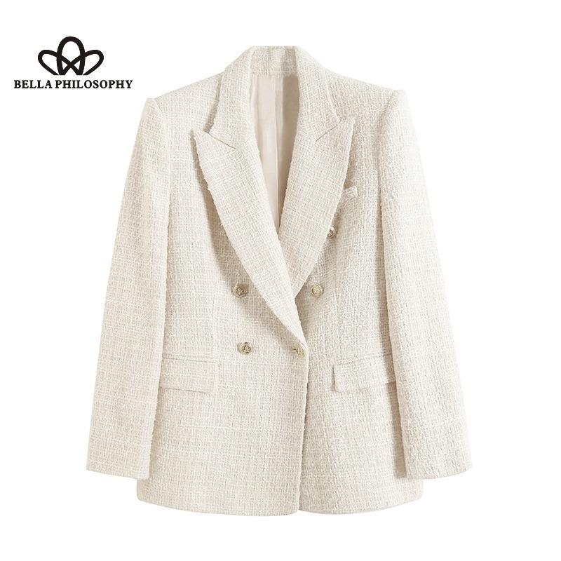 Avrupa Amerikan Tarzı Yeni Kadın Dört Renkli Doku Kruvaze Üst Düzey Tasarım Basit Orta Uzunlukta Blazer Ceket