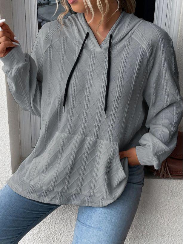 2025 Autumn/Winter Women's Plus Size Jacquard Loose Hooded Sweatshirt