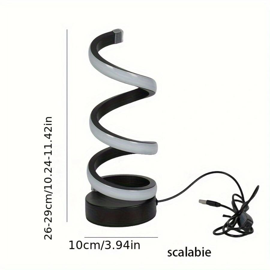 Lampe de table LED moderne avec USB - luminosité réglable, lumière blanc chaud, design en spirale, convient pour chambre à coucher, salon, éteint