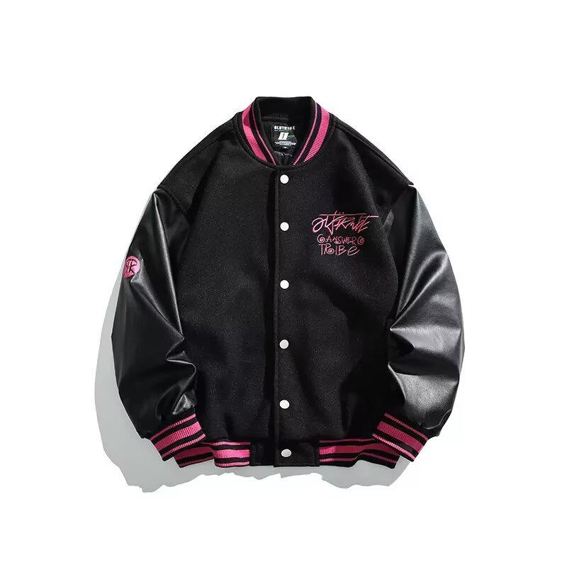 Tide Brand AC Milan Embroidered Leather-Sleeve Versatile Baseball Jacket