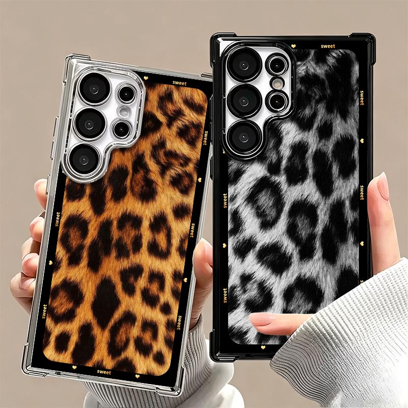 Fashion Sweet Leopard Print Plating Phone Case For Samsung Galaxy S24 S25 FE S26 Edge S23 Ultra S22 S21 Plus S20 Anti-Fall Airab