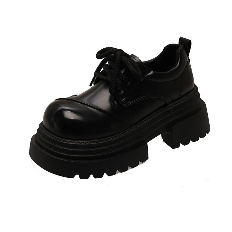 European goods big head thick sole small leather shoes women s sponge cake shoes British commuting lace up 2026 Le Fu shoes 40 чёрный 2390₽