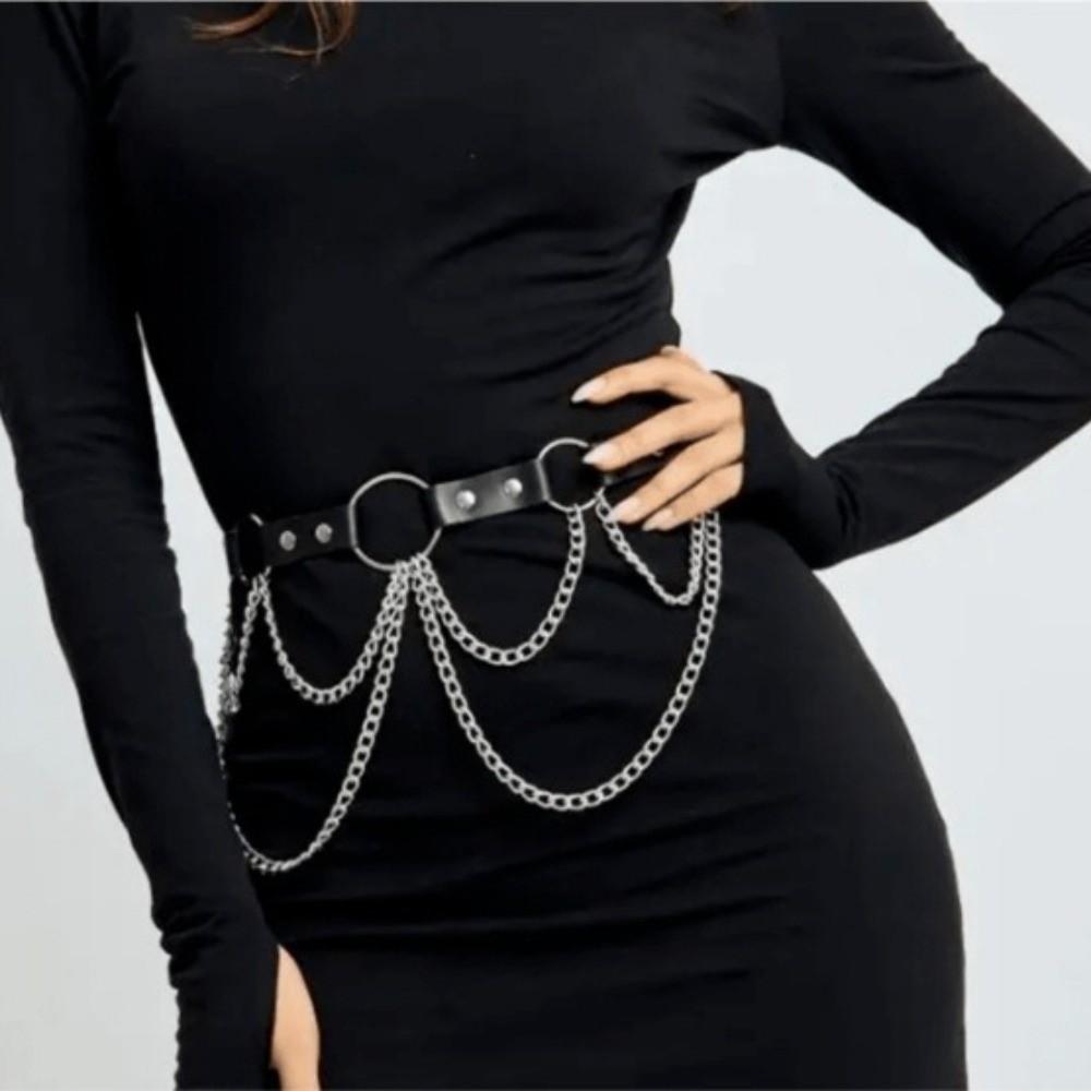 Mehrschichtige Damen-Hüftkette Verstellbare Metall-Hüftgürtel Hüftkorsett Kettengürtel Kette an Hosen