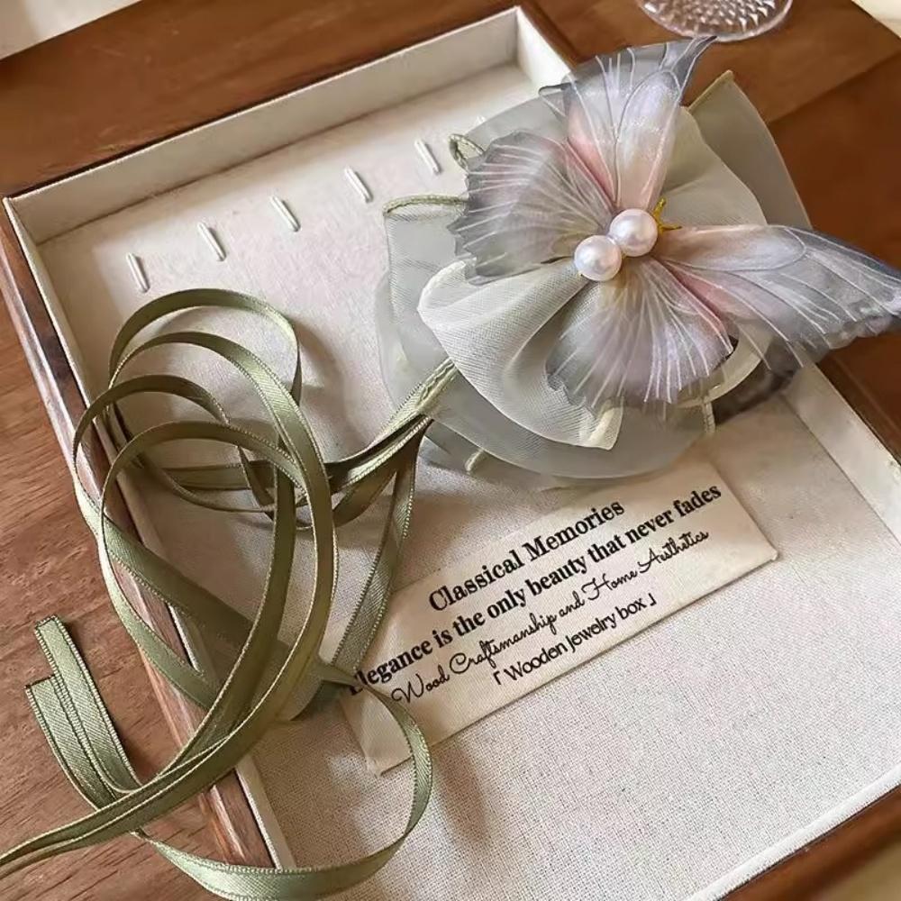 Sweety Fairy Butterfly Hair Claw For Women Elegant Gauze Tassel Bowknot Shark Gripper Clip Handmade Cloth Hairpin Hair Accessory