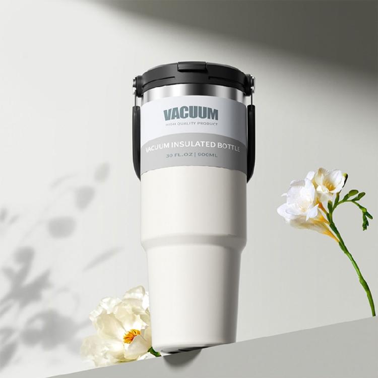 Tazza d'Acqua da 900ML con Tappo a Cannuccia, Tazza da Caffè Termica Sottovuoto in Acciaio Inossidabile per Bevande Fredde e Calde, Bicchieri Isolanti