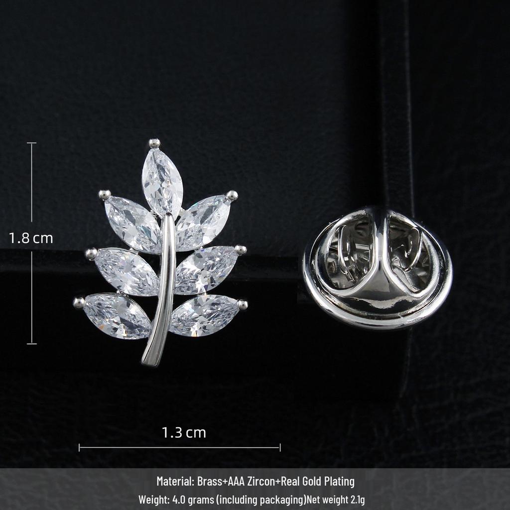 Stylish Men's Leaf Brooch: Luxury Micro-Paved Zirconia Lapel Pin & Anti-Exposure Button for Women