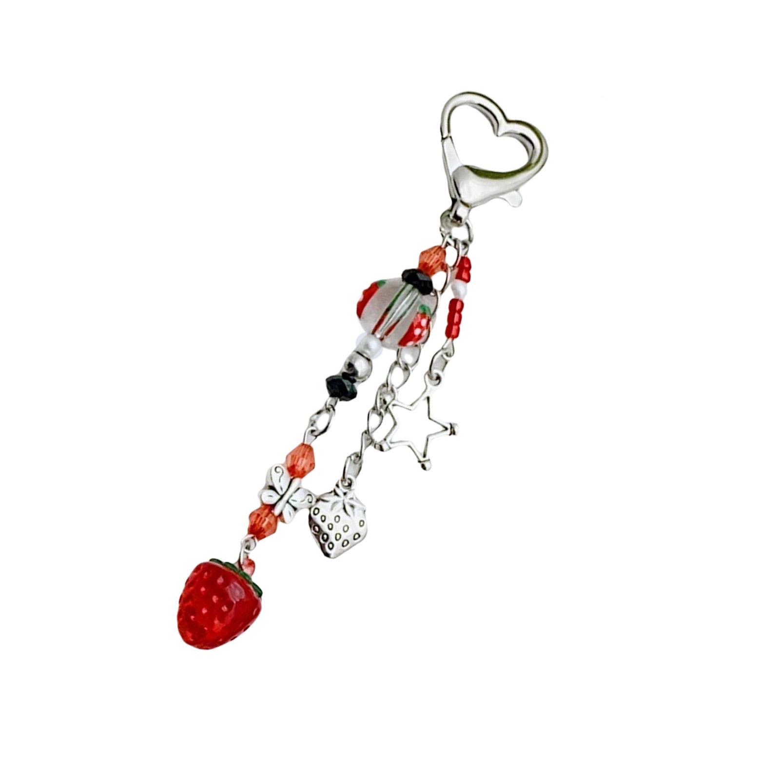 

Стильный шнурок для телефона с подвеской-клубничкой, брелок, съемное цветное бисерное кольцо для ключей, портативный аксессуар для женщин